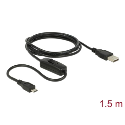 Delock Charging Cable USB 2.0 Type-A male  USB 2.0 Micro-B male with switch for Raspberry Pi 1.5 m
