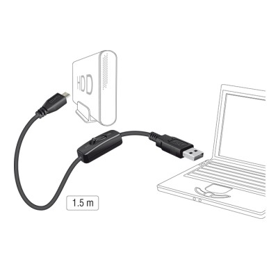 Delock Charging Cable USB 2.0 Type-A male  USB 2.0 Micro-B male with switch for Raspberry Pi 1.5 m 2