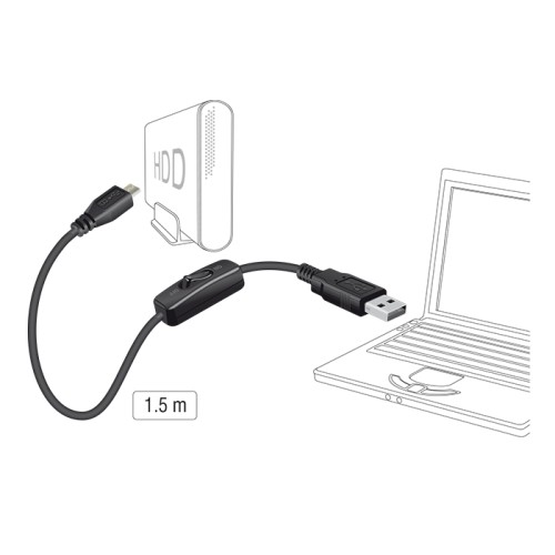 Delock Charging Cable USB 2.0 Type-A male  USB 2.0 Micro-B male with switch for Raspberry Pi 1.5 m