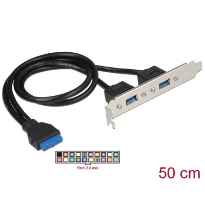 Delock Slot bracket 1 x 19 pin USB 3.0 pin header female internal > 2 x USB 3.0 Type-A female external
