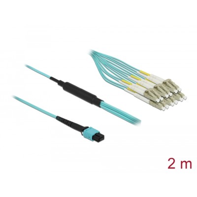 Delock Optical Fiber Cable MPO female to 12 x LC Duplex male, Multi-mode OM3, 50/125 µm, 2 m