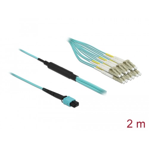 Delock Optical Fiber Cable MPO female to 12 x LC Duplex male, Multi-mode OM3, 50/125 µm, 2 m