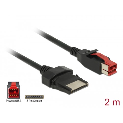 Delock PoweredUSB cable male 24 V > 8 pin male 2 m for POS printers and terminals