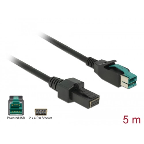 Delock PoweredUSB cable male 12 V  2 x 4 pin male 5 m for POS printers and terminals