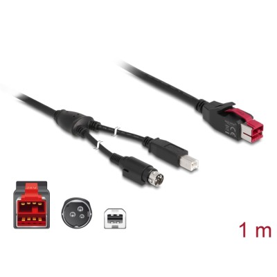 Delock PoweredUSB cable male 24 V > USB Type-B male + Hosiden Mini-DIN 3 pin male 1 m for POS printers and terminals