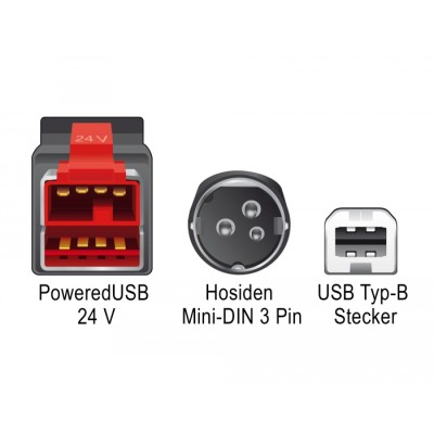 Delock PoweredUSB cable male 24 V  USB Type-B male + Hosiden Mini-DIN 3 pin male 1 m for POS printers and terminals 2
