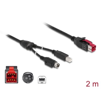 Delock PoweredUSB cable male 24 V  USB Type-B male + Hosiden Mini-DIN 3 pin male 2 m for POS printers and terminals