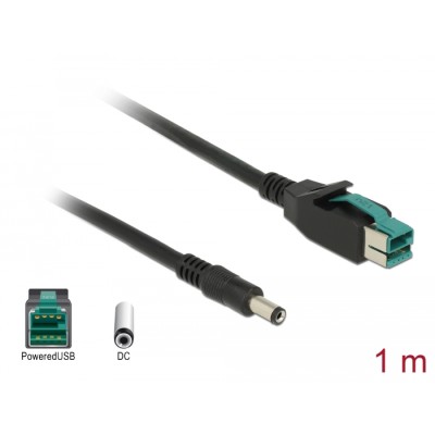 Delock PoweredUSB cable male 12 V > DC 5.5 x 2.1 mm male 1 m for POS printers and terminals
