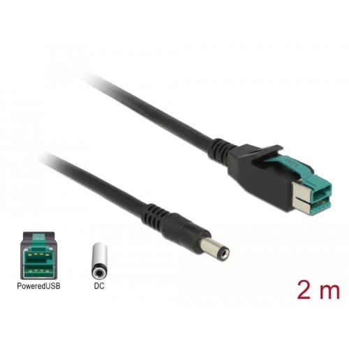 Delock PoweredUSB cable male 12 V > DC 5.5 x 2.1 mm male 2 m for POS printers and terminals