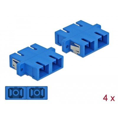 Delock Optical Fiber Coupler SC Duplex female to SC Duplex female Single-mode 4 pieces blue
