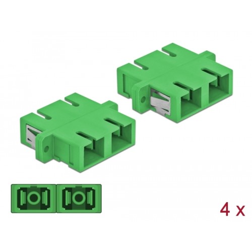 Delock Optical Fiber Coupler SC Duplex female to SC Duplex female Single-mode 4 pieces green