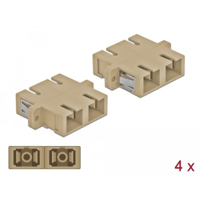 Delock Optical Fiber Coupler SC Duplex female to SC Duplex female Multi-mode 4 pieces beige