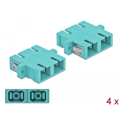 Delock Optical Fiber Coupler SC Duplex female to SC Duplex female Multi-mode 4 pieces light blue