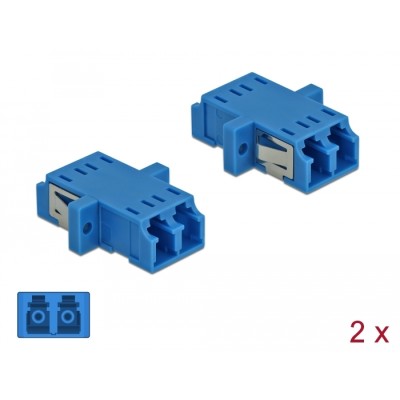 Delock Optical Fiber Coupler LC Duplex female to LC Duplex female Single-mode 2 pieces blue