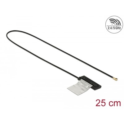 Delock Dual Band WLAN WiFi 6 Antenna MHF® 4L plug 1 dBi 25 cm CCD internal
