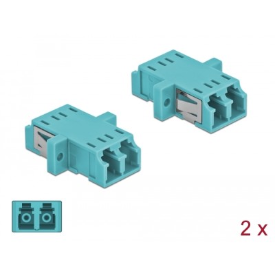 Delock Optical Fiber Coupler LC Duplex female to LC Duplex female Multi-mode 2 pieces light blue