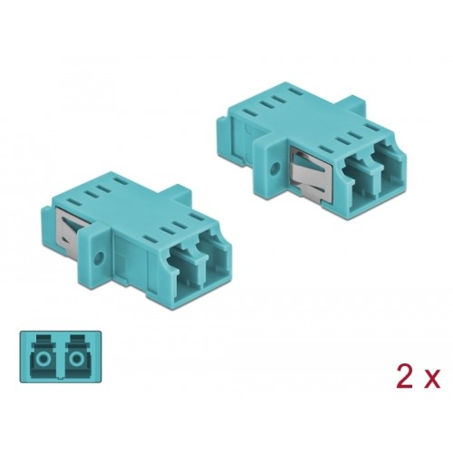 Delock Optical Fiber Coupler LC Duplex female to LC Duplex female Multi-mode 2 pieces light blue