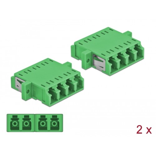 Delock Optical Fiber Coupler LC Quad female to LC Quad female Single-mode 2 pieces green