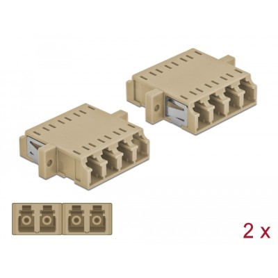 Delock Optical Fiber Coupler LC Quad female to LC Quad female Multi-mode 2 pieces beige