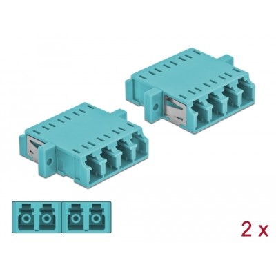 Delock Optical Fiber Coupler LC Quad female to LC Quad female Multi-mode 2 pieces light blue