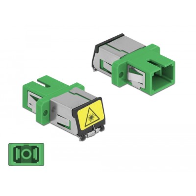 Delock Optical Fiber Coupler with laser protection flip SC Simplex female to SC Simplex female Single-mode green