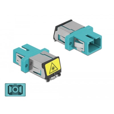 Delock Optical Fiber Coupler with laser protection flip SC Simplex female to SC Simplex female Multi-mode aqua