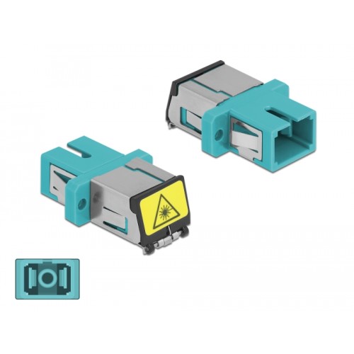 Delock Optical Fiber Coupler with laser protection flip SC Simplex female to SC Simplex female Multi-mode aqua