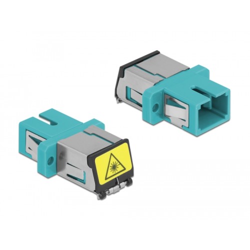 Delock Optical Fiber Coupler with laser protection flip SC Simplex female to SC Simplex female Multi-mode aqua