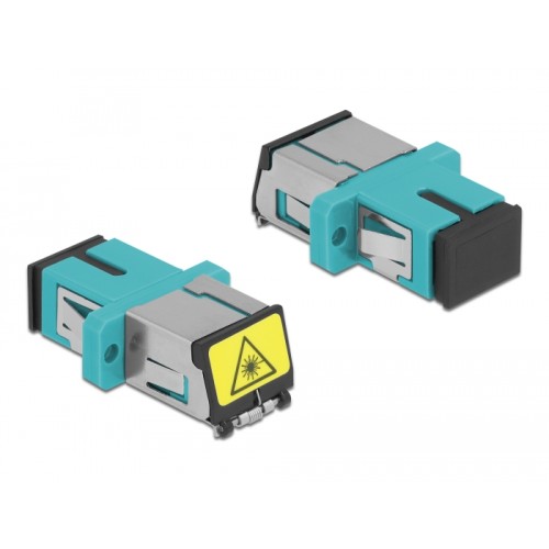 Delock Optical Fiber Coupler with laser protection flip SC Simplex female to SC Simplex female Multi-mode aqua