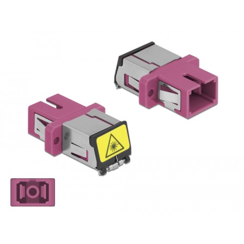 Delock Optical Fiber Coupler with laser protection flip SC Simplex female to SC Simplex female Multi-mode violet