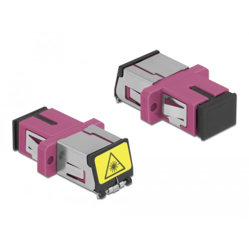 Delock Optical Fiber Coupler with laser protection flip SC Simplex female to SC Simplex female Multi-mode violet