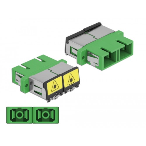 Delock Optical Fiber Coupler with laser protection flip SC Duplex female to SC Duplex female Single-mode green