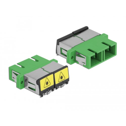 Delock Optical Fiber Coupler with laser protection flip SC Duplex female to SC Duplex female Single-mode green