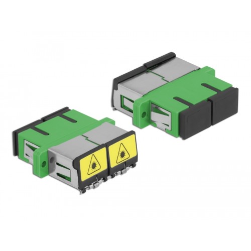 Delock Optical Fiber Coupler with laser protection flip SC Duplex female to SC Duplex female Single-mode green