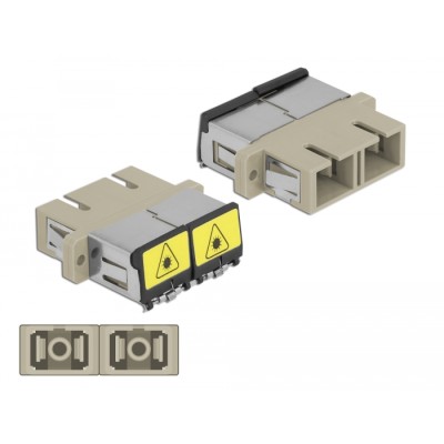 Delock Optical Fiber Coupler with laser protection flip SC Duplex female to SC Duplex female Multi-mode beige