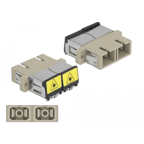 Delock Optical Fiber Coupler with laser protection flip SC Duplex female to SC Duplex female Multi-mode beige