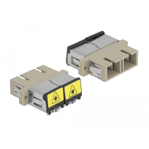 Delock Optical Fiber Coupler with laser protection flip SC Duplex female to SC Duplex female Multi-mode beige
