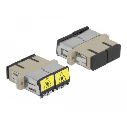 Delock Optical Fiber Coupler with laser protection flip SC Duplex female to SC Duplex female Multi-mode beige