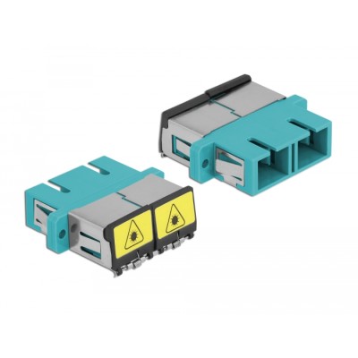 Delock Optical Fiber Coupler with laser protection flip SC Duplex female to SC Duplex female Multi-mode aqua 2
