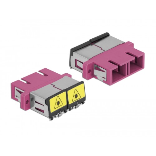 Delock Optical Fiber Coupler with laser protection flip SC Duplex female to SC Duplex female Multi-mode violet