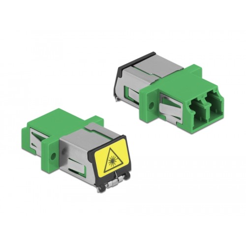 Delock Optical Fiber Coupler with laser protection flip LC Duplex female to LC Duplex female Single-mode green