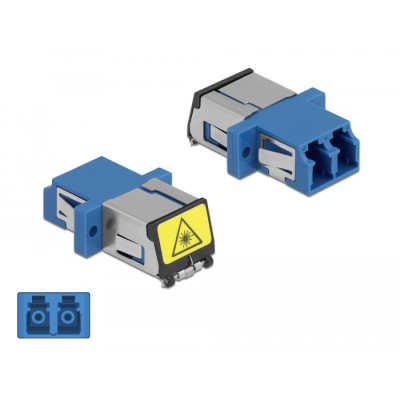 Delock Optical Fiber Coupler with laser protection flip LC Duplex female to LC Duplex female Single-mode blue