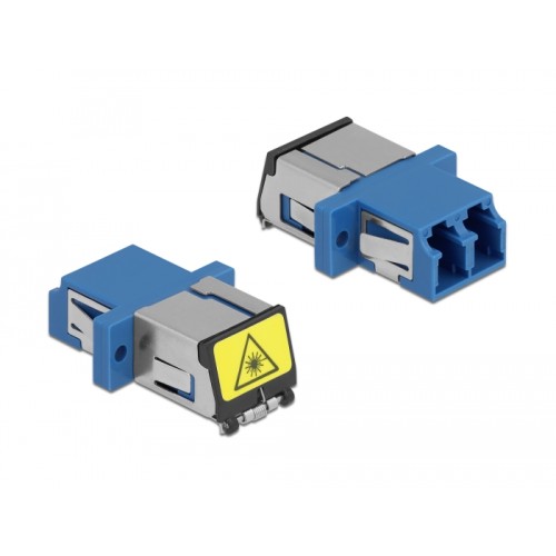 Delock Optical Fiber Coupler with laser protection flip LC Duplex female to LC Duplex female Single-mode blue
