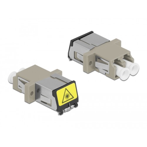 Delock Optical Fiber Coupler with laser protection flip LC Duplex female to LC Duplex female Multi-mode beige