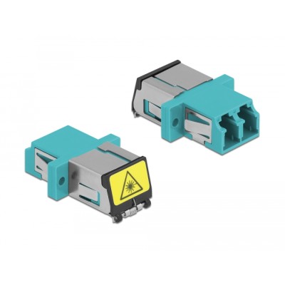 Delock Optical Fiber Coupler with laser protection flip LC Duplex female to LC Duplex female Multi-mode aqua 2