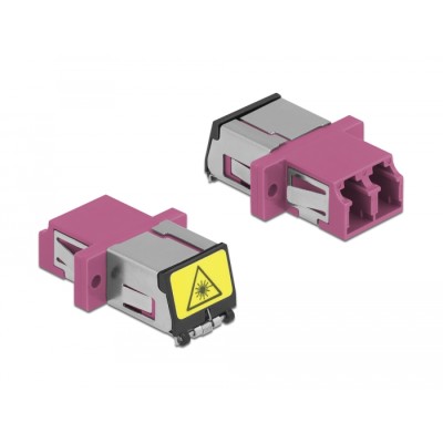 Delock Optical Fiber Coupler with laser protection flip LC Duplex female to LC Duplex female Multi-mode violet 2
