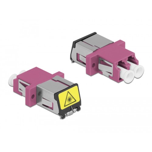 Delock Optical Fiber Coupler with laser protection flip LC Duplex female to LC Duplex female Multi-mode violet
