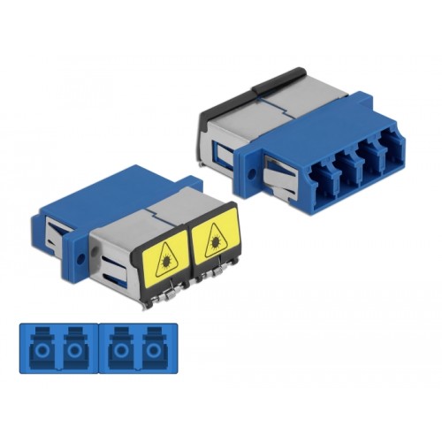 Delock Optical Fiber Coupler with laser protection flip LC Quad female to LC Quad female Single-mode blue