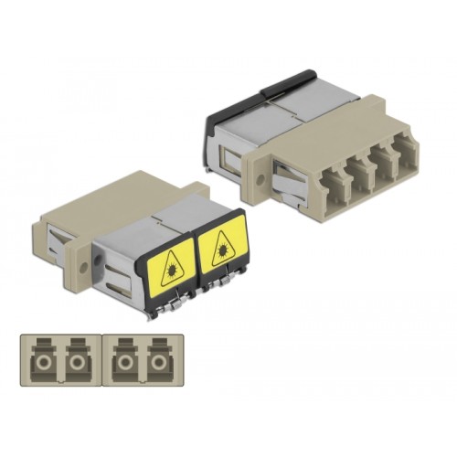 Delock Optical Fiber Coupler with laser protection flip LC Quad female to LC Quad female Multi-mode beige