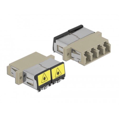 Delock Optical Fiber Coupler with laser protection flip LC Quad female to LC Quad female Multi-mode beige
